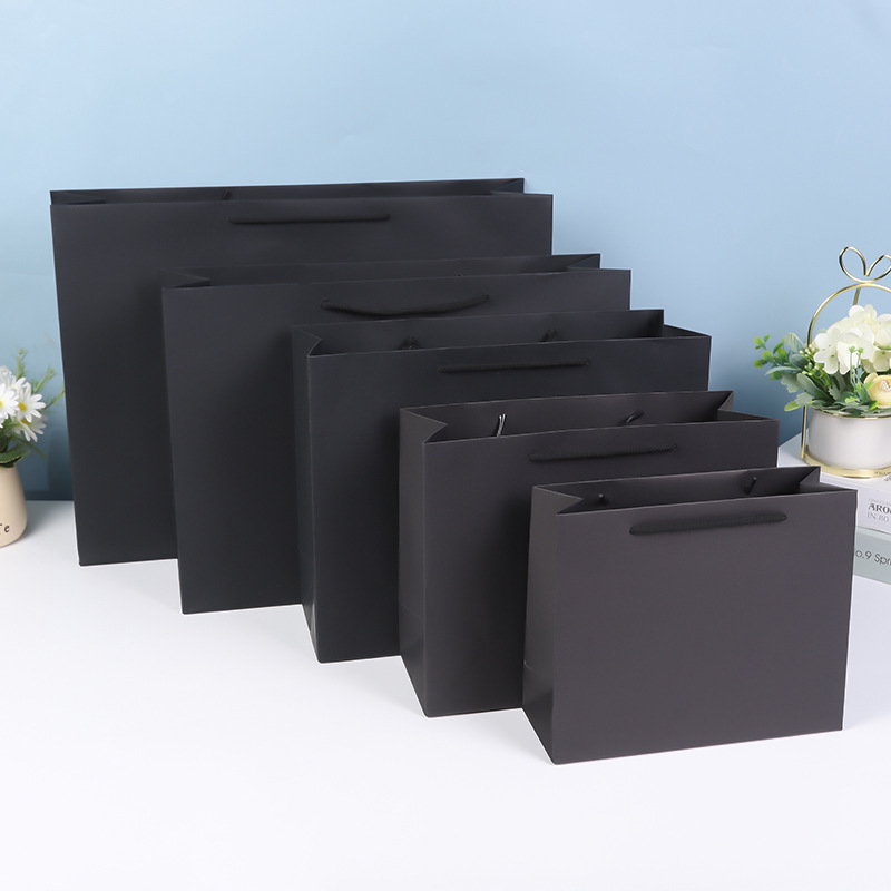 教师节现货包装礼品袋服饰精美购物手提袋鲜花送礼黑色卡纸包装袋