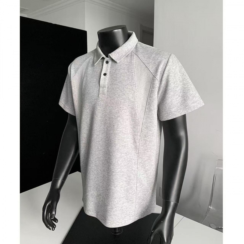 Cotton Blend Short-Sleeved Shirt with Ribbed Collar, Summer High-End Style Shirt with Turn-Down Collar and Half Sleeves