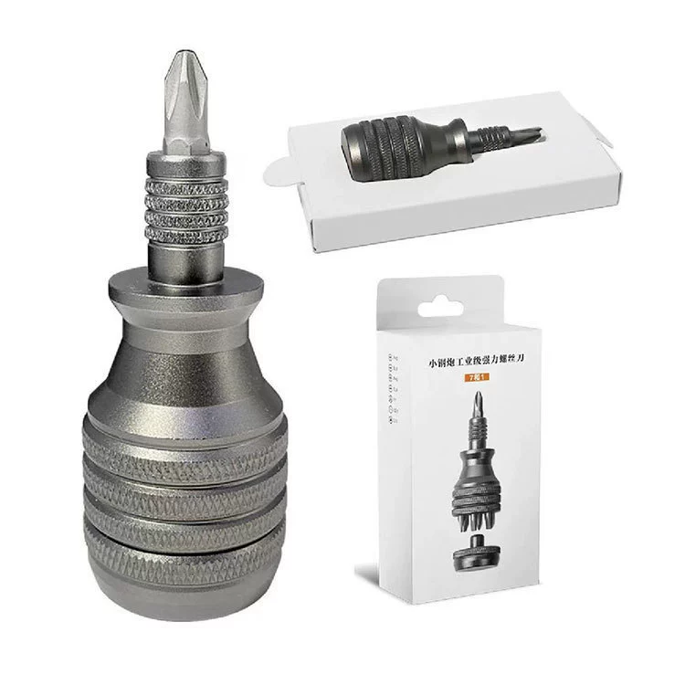 Производитель поставляет промышленную маленькую стальную винтовую отвертку из титанового сплава 7-в-1, многофункциональную алюминиевую отвертку крестообразной формы.