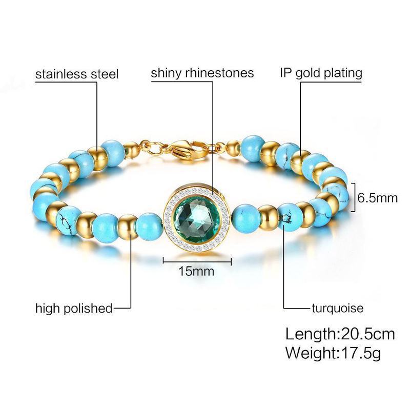 Fashion Round Stainless Steel Beaded Polishing Inlay Rhinestones Girl's Bracelets display picture 2