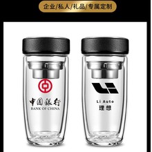 定制LOGO双层高硼硅玻璃杯耐热防烫商务广告杯水杯鹅蛋杯