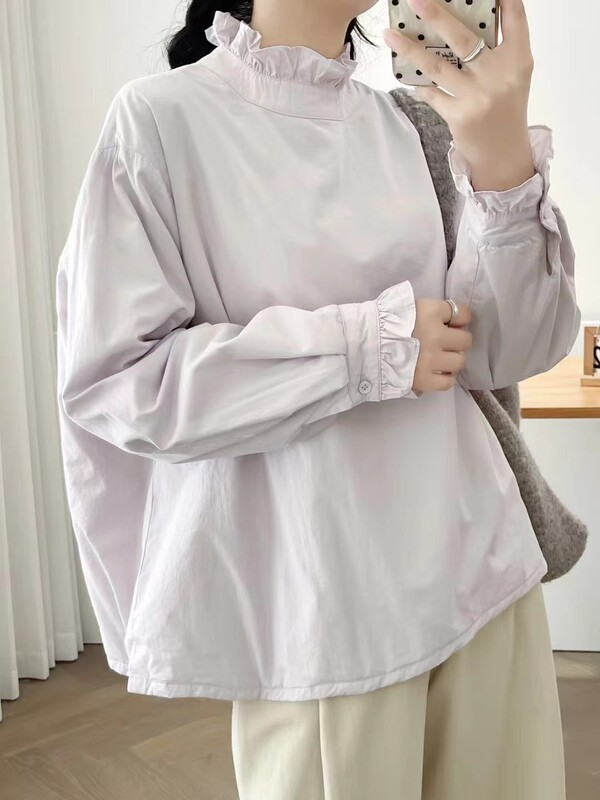 Artistic Lace Collar Long-Sleeve Shirt Japanese Mori Girl Style Double-Layer Thickened Warm Versatile Loose Pullover Top