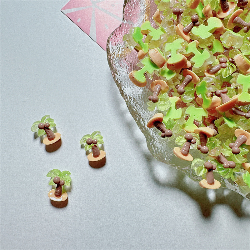 diy奶油透色椰树迷你想念头绳发饰材料贴片手作自制挂件树脂配件详情5