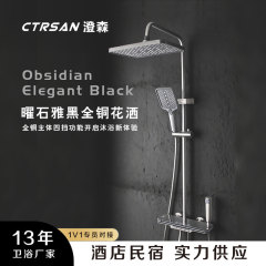 全铜雅黑色数显淋浴氛围灯花洒套装家用增压冷热公寓民宿酒店沐浴