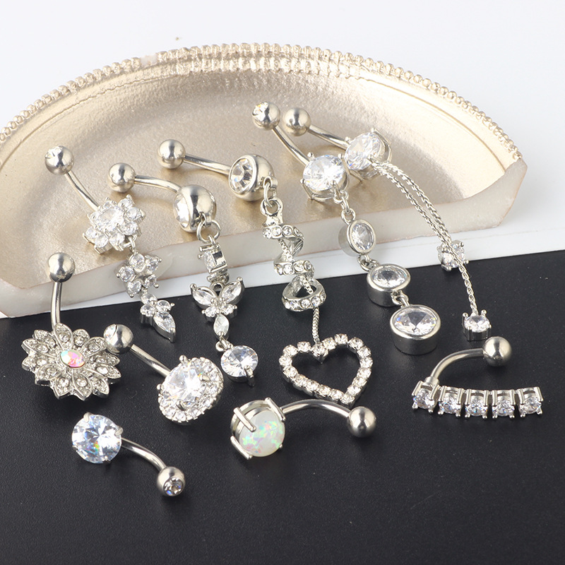 Mixed Zircon Navel Ring Set - 10-Piece Belly Button Body Piercing Jewelry Set detail image 10