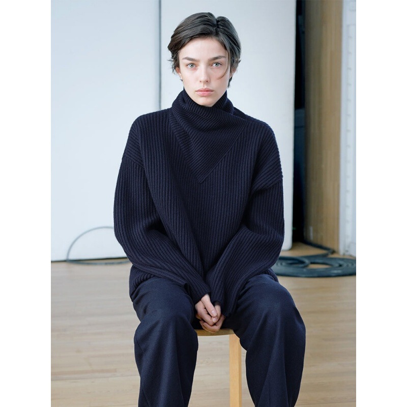 Rommel Loose Ribbed Turtleneck Sweater for Women 2026 Autumn and Winter New Tot Style Simple Workwear Wool Knitted Top Rommel Loose Ribbed Turtleneck Sweater for Women 2026 Autumn and Winter New Tot Style Simple Workwear Wool Knitted Top