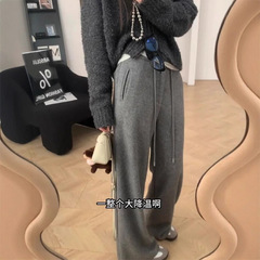 今年流行灰色休闲裤女秋冬新款阔腿裤小个子大码显瘦加绒慵懒卫裤