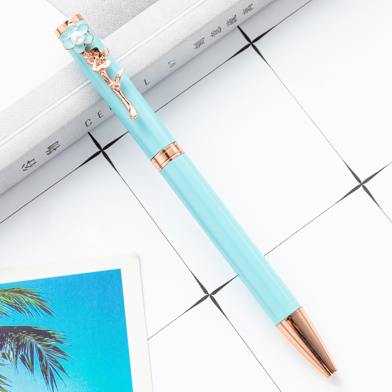 Nuevo color flor pluma clip perla bolígrafo creativo moda multicolor regalo publicidad pluma puede imprimir logo metal pluma