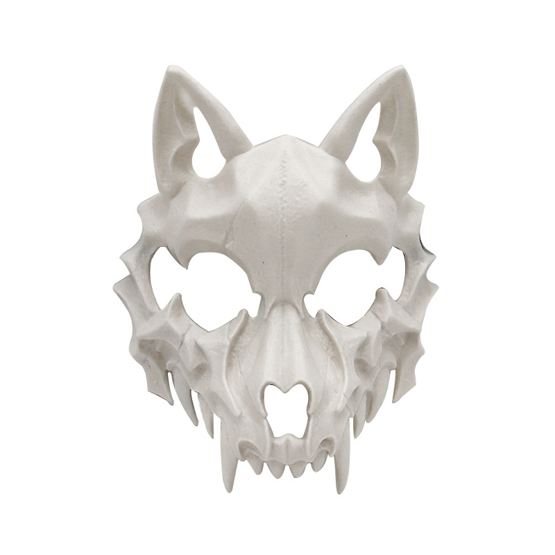 fiesta máscara de esqueleto dientes largos demonio esqueleto mitad cara máscara de lobo detrás máscara gigante disfraz de Halloween