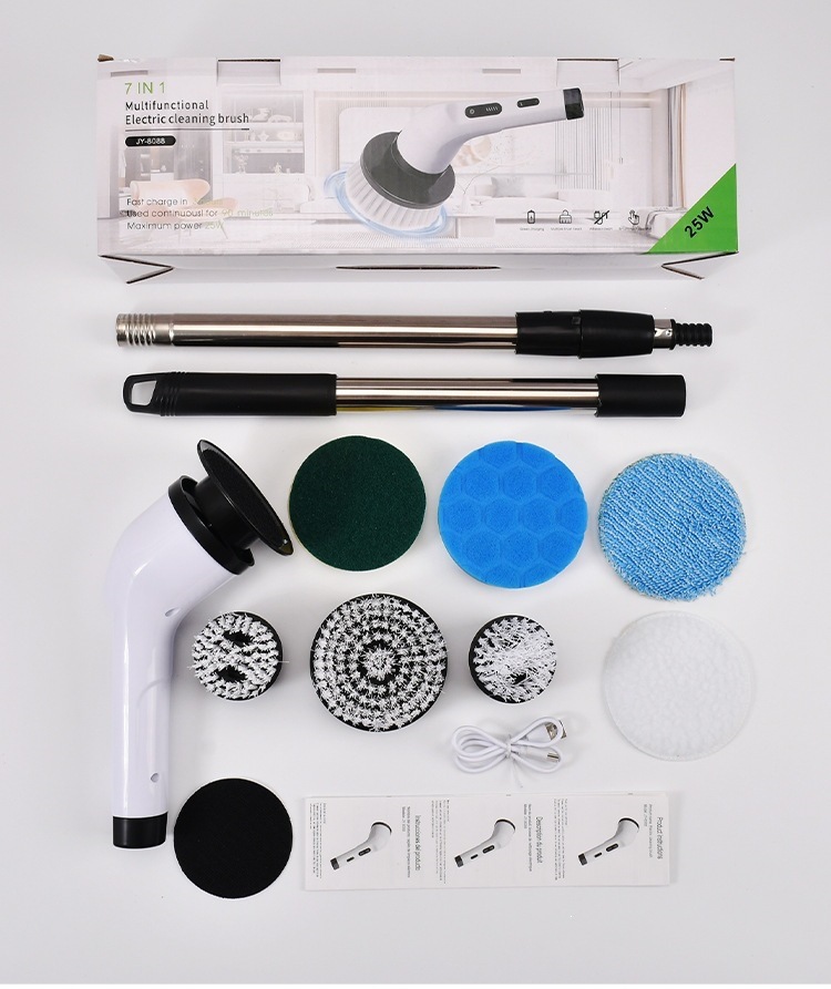 Cepillo de limpieza eléctrica multifuncional transfronterizo nueve en uno de baño de vidrio de longitud ajustable cepillo de doble propósito artefacto de limpieza doméstico