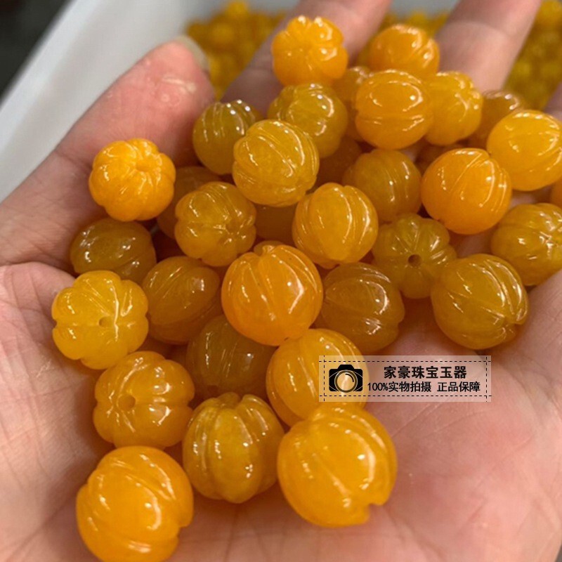 翡翠カボチャ氷種黄龍玉カボチャビーズ古黄玉黄色カボチャルースビーズブレスレットDIYルースビーズ卸売|undefined