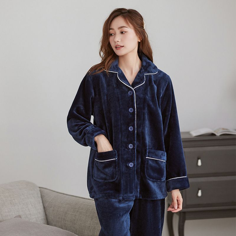 Nuevo otoño y invierno pijamas para mujeres y hombres gruesas ropa cálida de coral veludo pareja franela conjunto de ropa para el hogar