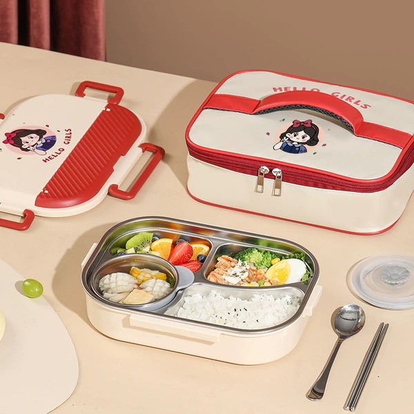 Girl (medium size 4 compartments) + chopsticks and spoon + soup bowl + thermal bag