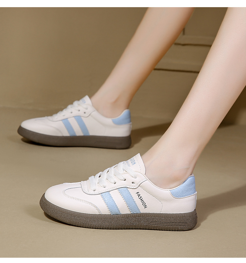 Dexun Women's Casual Trainers Flat Thick Sole Versatile White Shoes_voghion.com