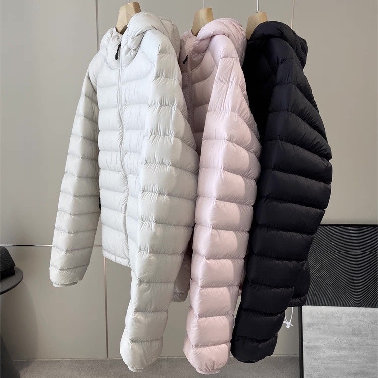 Samsung White Goose down Quality Goods! 15D Matte Nylon Low Elastic Silk Lightweight Warm Hooded Rib Goose down Jacket for Women