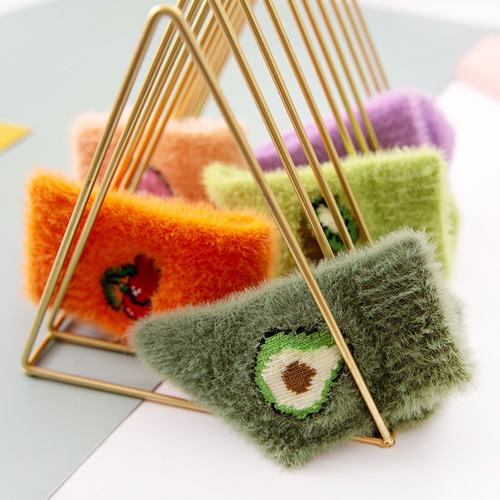 Trendy ins avocado floor socks, winter velvet fruit style home socks, Japanese coral velvet mink velvet snow socks