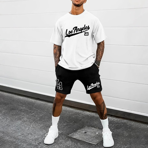 Loose, casual, and stylish T-shirt men's sportswear set—cross-border new summer short-sleeved shorts with 3D digital printing.