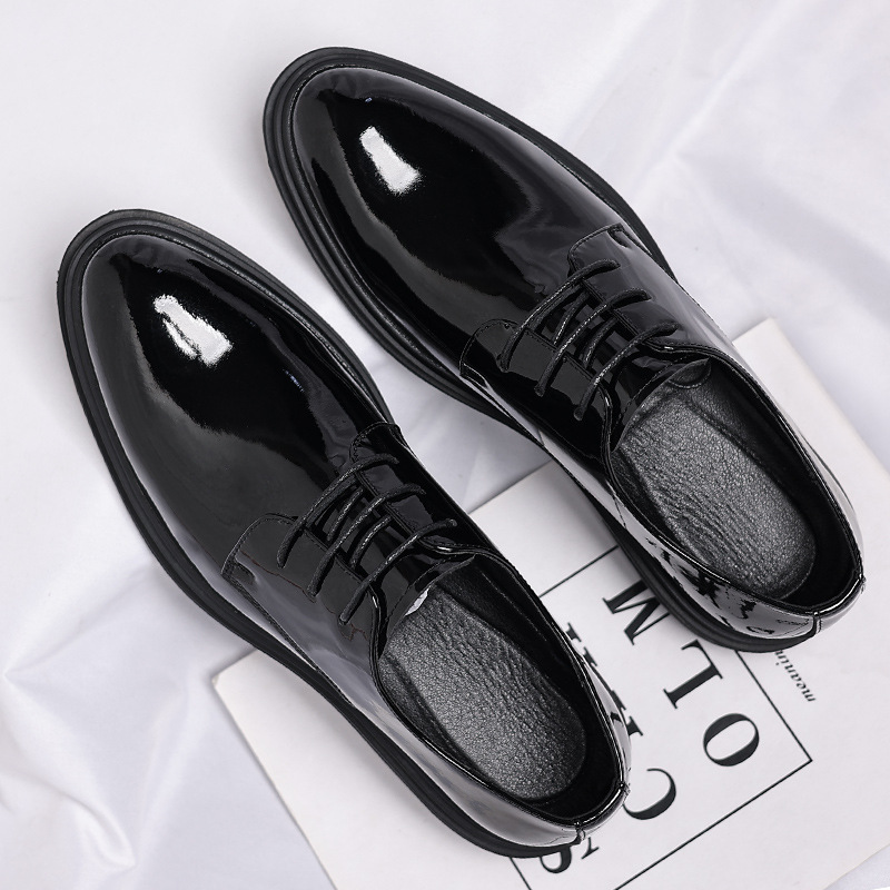Men's Dress Shoes Leather High Heel 8cm Pointed Toe Wedding Formal Shoes_vogvips.com
