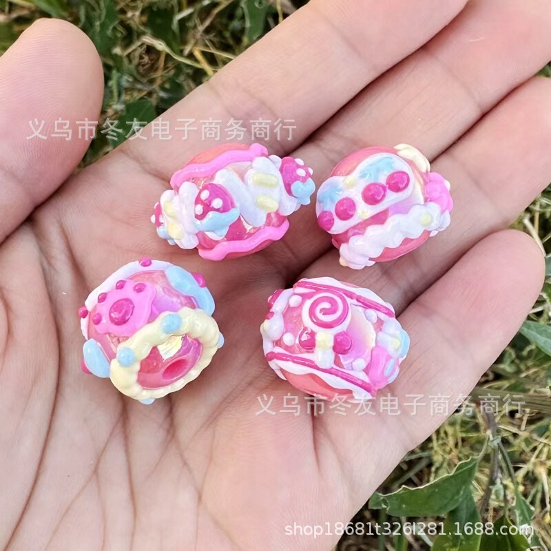 16mm玫粉系亚克力重工手绘珠串珠diy手作散珠材料手机链饰品配件|undefined