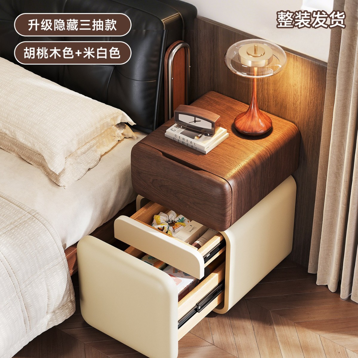 Mesa de cabecera ultra estrecha dormitorio doméstico 2026 explosión estilo medieval madera maciza pequeña cabecera estante gabinete de almacenamiento