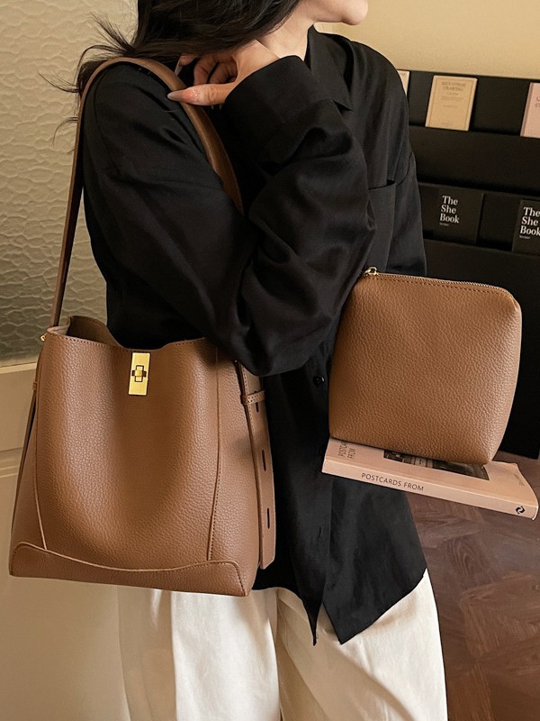 Bolso de mujer nicho sensación de alto nivel litchi estampado bolso de balde 2026 nuevo estilo de alta capacidad de moda bolso de hombro