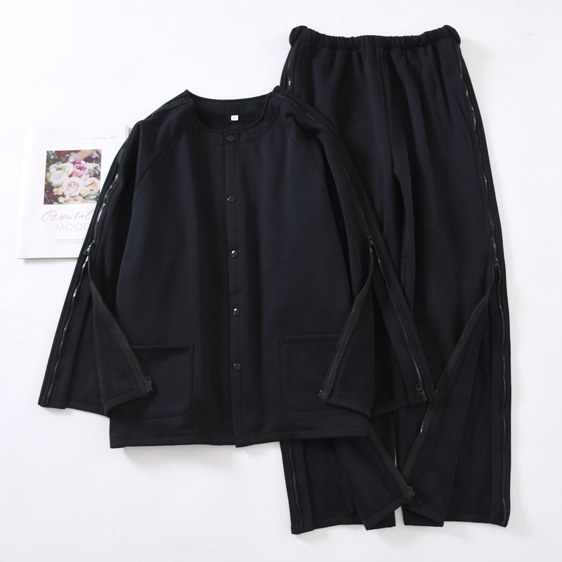 男款大码加厚棉拉绒护理服秋冬保暖宽松术后康复服卧床针灸理疗服|undefined