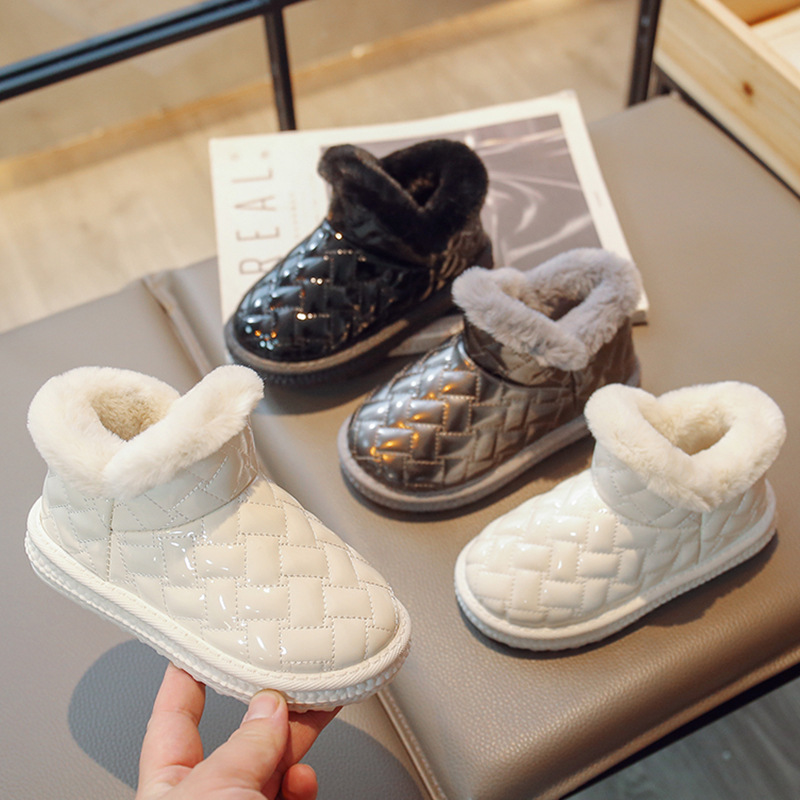 Children's snow boots 2022 winter new pattern girl Bright skin Cotton boots Plush keep warm men and women currency Korean Edition Boy