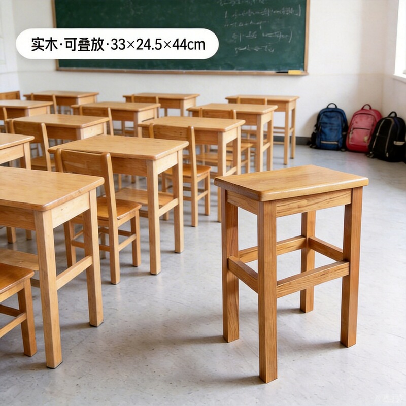 Solid Wood Stool, Training Institution Dining Table Stool, Natural Beech Wood Square Stool, Stackable, with Wheels, Small Modern Minimalist Tea Chair