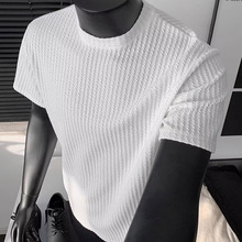 2025夏季新款坑条短袖T恤男装半袖打底衫夏装青少年体恤宽松型ins