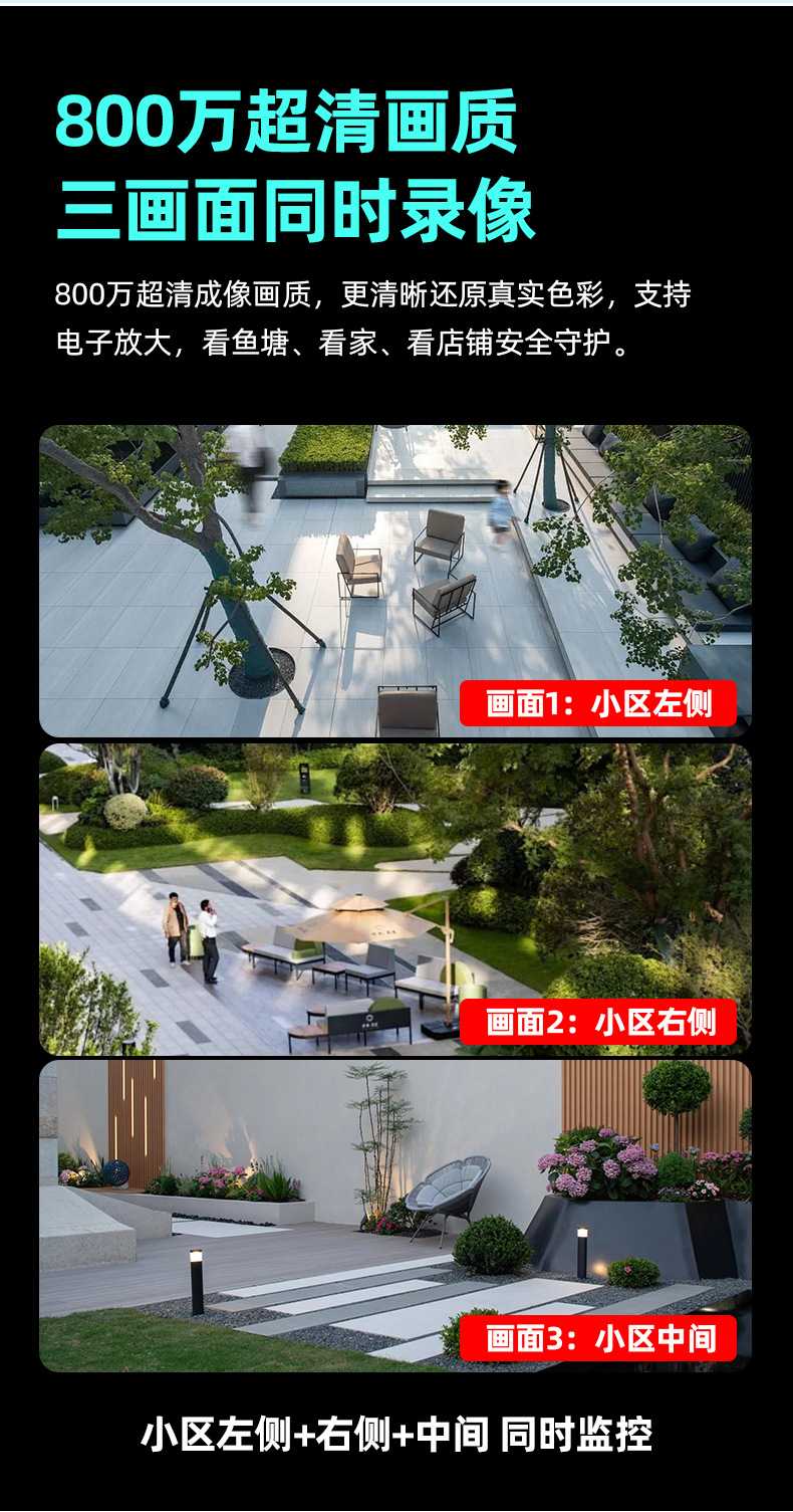 三面画监控摄像头夜视高清