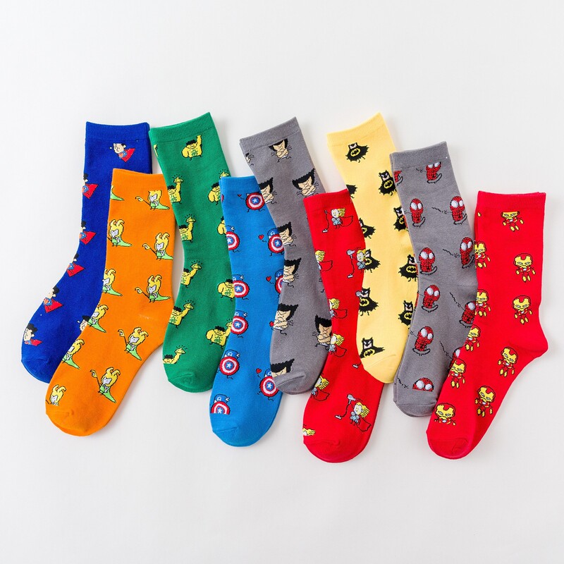 Three Maple Leaf Cartoon Anime Cross-Border Socks Personalized Cotton Socks New Iron Man Trendy Cotton Socks Mid-Tube European and American Trend