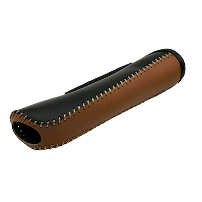cover, universal model for cross-border: Sürətlər qutusu və əl tormozu başlıqları - brown-leather-black-leather-with-brown-stitching