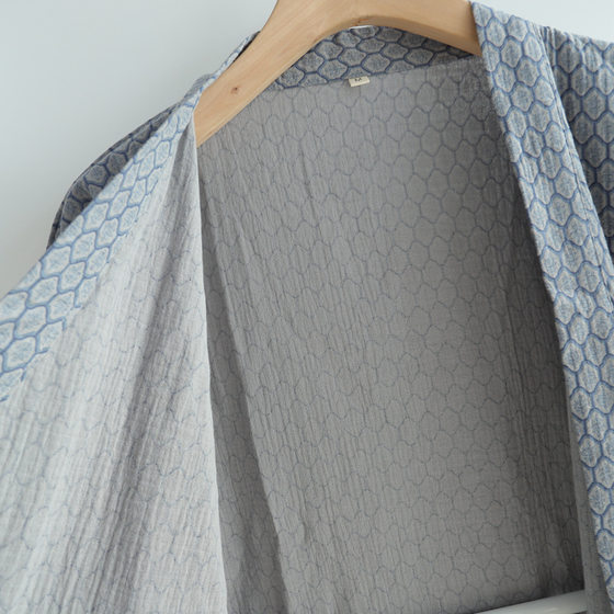 Summer Thin Crepe Cotton Yarn Double Gauze Nightgown Japanese-style Kimono Bathrobe Men's Medium-length Cardigan Lace-up SPA Homestay