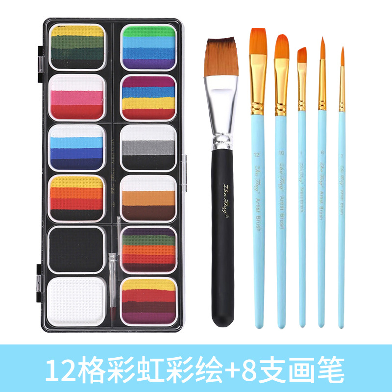 Cross-border body painting lavable 12 colores paleta profesional cara de color festival de ópera cara de juego de pelota de color cara infantil