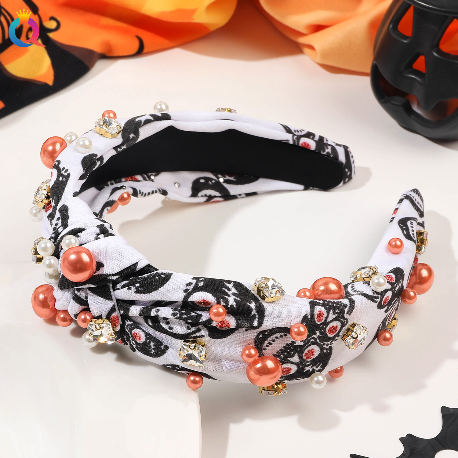 190g Weight Hair Band Hair Accessories Type Pearl Inlay Material 1 Piece Quantity Holiday, Festival Occasion Halloween Festival Skull Pattern Women's Gender Streetwear Style Streetwear Women's Skull Pearl Hair Band 7