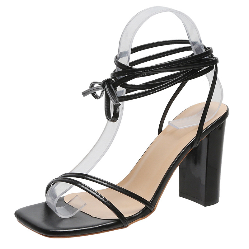 2023 Summer Large Size Foreign Trade Women's Shoes Sexy Square Head Strappy stiletto high heels cross strappy sandals female cross border_voghion.com