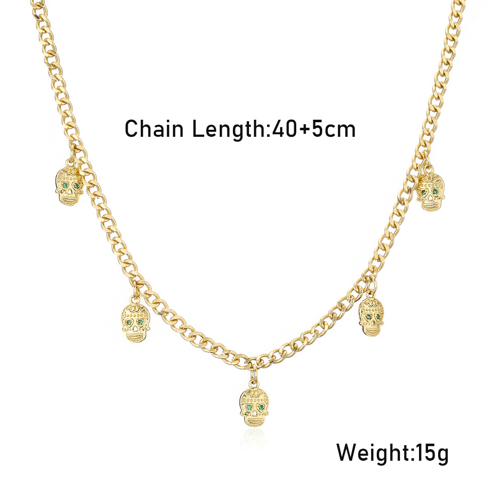 hip-hop style skull pendant copper gold-plated short necklace