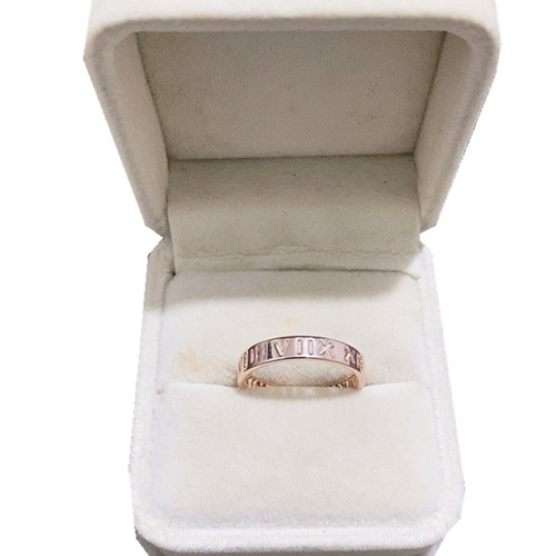 Korean Copper Plated Real Gold Roman Numerals Simple Rose Gold Color-Retaining Tail Ring Set with Handmade Jewelry Box