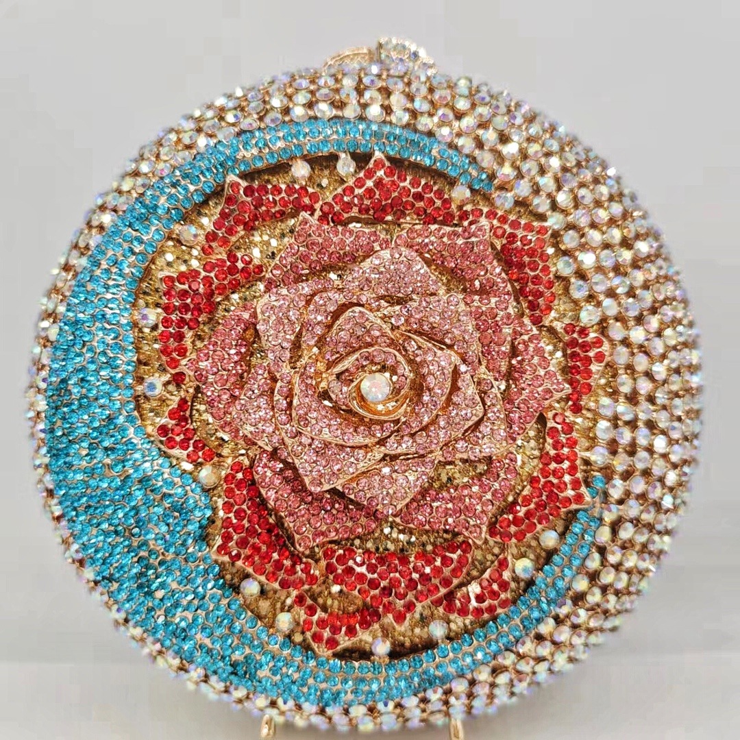 Nuevo cross-border moonflower diamond banquete bolsa de diamantes bolsa de mano bolsa de flores huecadas bolsa de oro