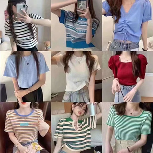 Summer Inventory Clothing Women's Miscellaneous Knitwear Foreign trade original order Amazon European and American Women's Short Sleeve Tail Goods Clearance