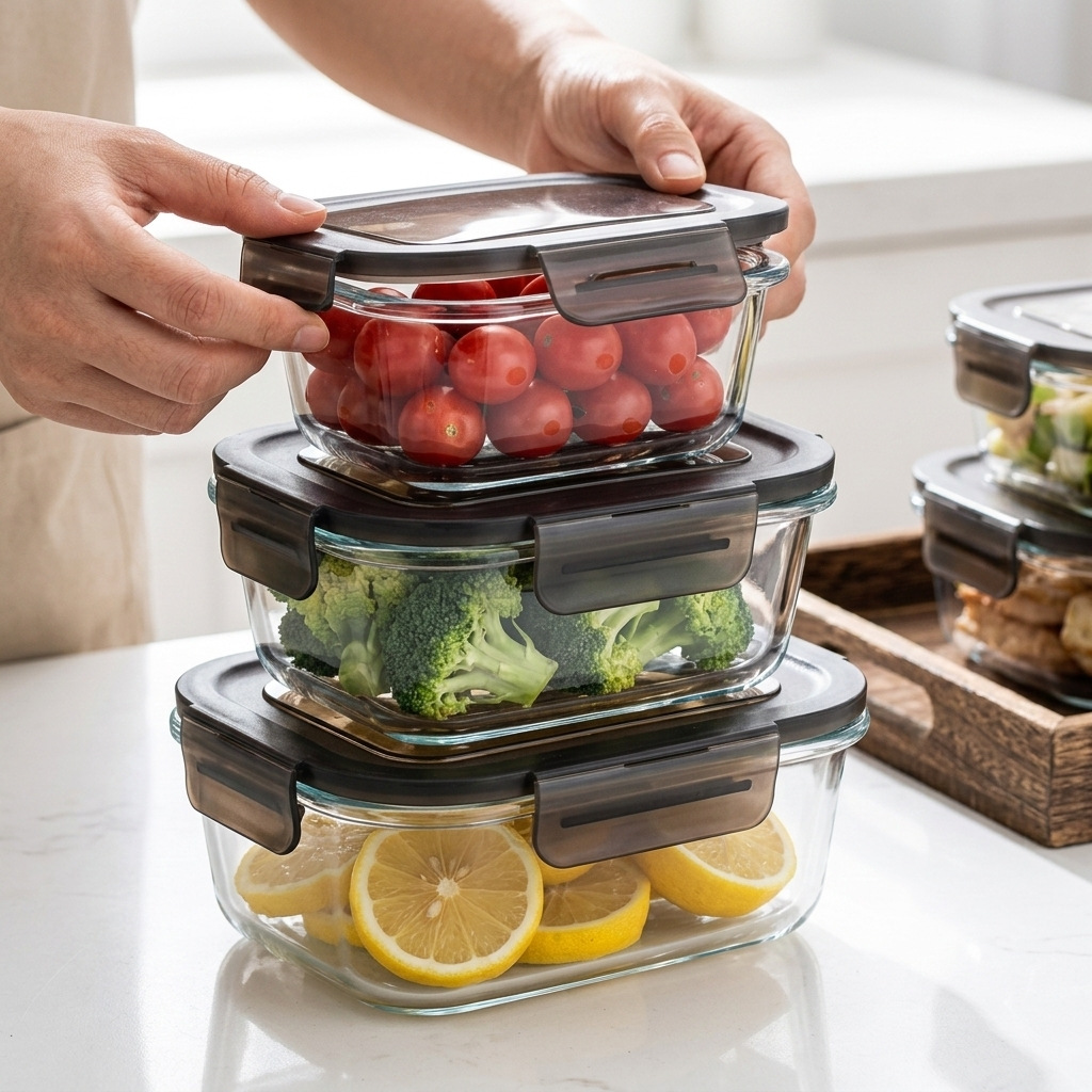 Fiambrera de vidrio rectangular resistente al calor, los trabajadores de oficina pueden ingresar al horno microondas, caja de bento calefactable, caja de conservación de vidrio del refrigerador