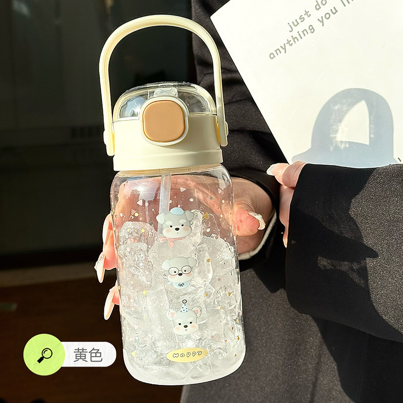 新しい夏のプラスチックカップ漫画ダブルドリンクカップ小さな新鮮な男性と女性のポータブルカップポータブル子供用ストローカップ|undefined