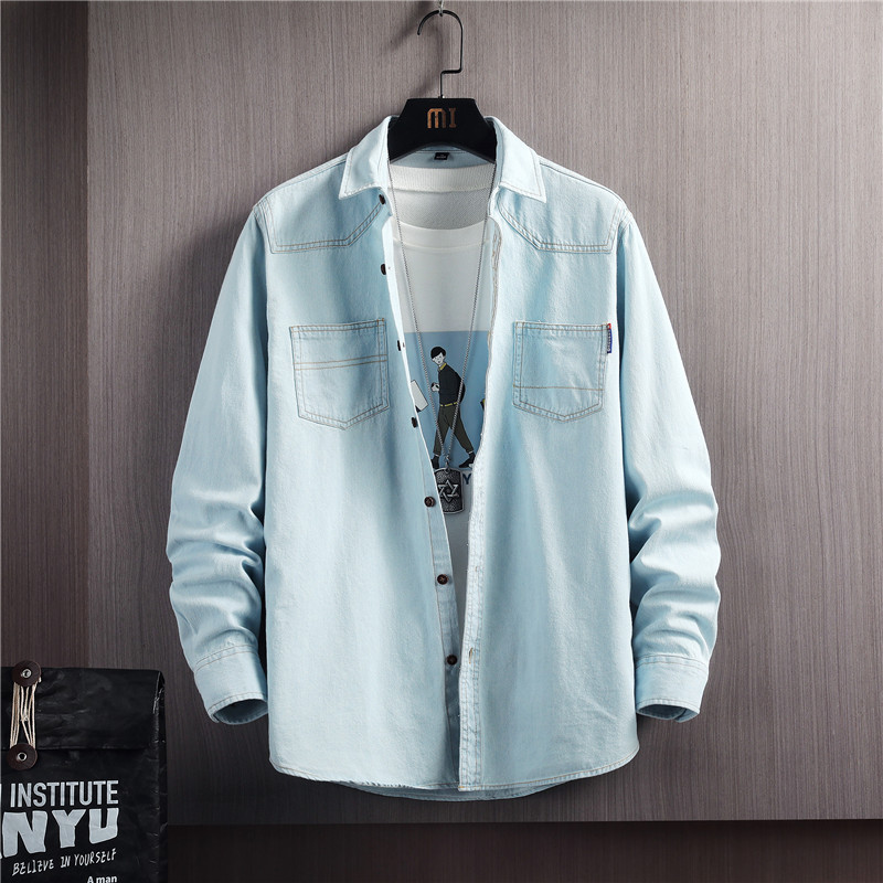 New Cotton Denim Shirt Men's Spring Trendy New plus size Loose Shoulder-drop Fashion Shirt Young Men's Upper