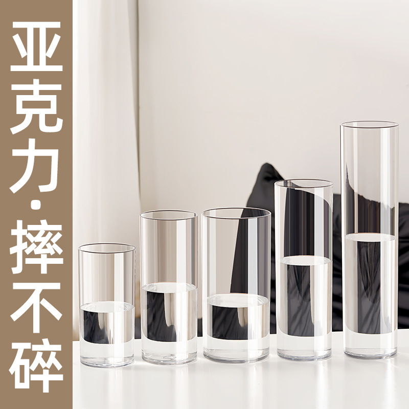 Flores de flor de acrílico para la sala de estar de alta sensibilidad al agua, hidroponía rica en bambú transparente, barriles de plástico a prueba de caídas