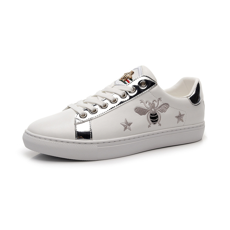 Neue weiße Herren-Freizeitschuhe im koreanischen Stil aus echtem Leder für den Herbst, vielseitige Little Bee-Sneaker für jeden Tag, flache Schuhe_voghion.com