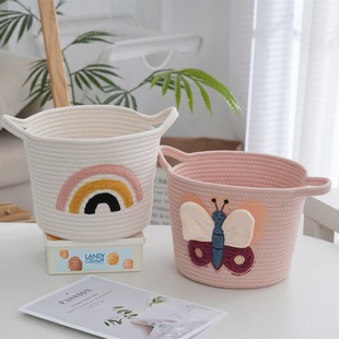 Foldable Storage Cotton Rope Woven Basket Desktop Storage Bucket Snack Sundry Storage Basket Handmade Basket Manufacturer Wholesale