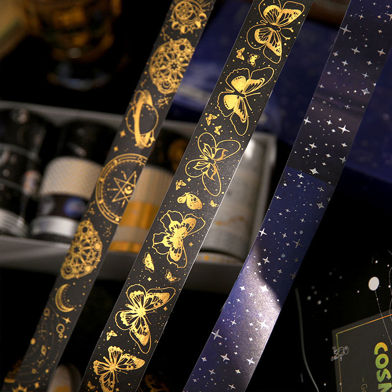 Diez conjuntos de cinta adhesiva estampada dorada estrella cosmológica fantasía retro decoración de material de paisaje cinta adhesiva 20 enrollamiento