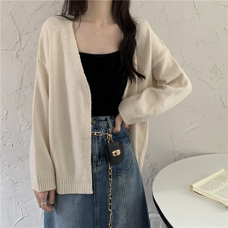 2025 ранняя весна и осень новый корейский стиль фея ленивый стиль свободный свитер куртка для студенток желтый вязаный кардиган модный