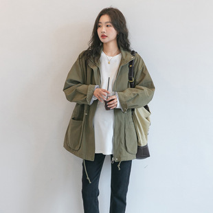 Autumn New Maternity Clothes Korean Style Fashionable Loose Large Size Belly Covering Slimming Trendy Mom Long Sleeve Lapel Coat Coat