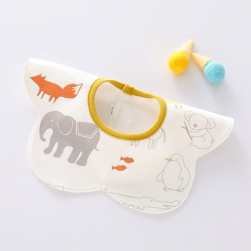 Baby double-layer combed cotton bib saliva towel waterproof spit-up bib newborn baby bib 360 rotating eating pocket